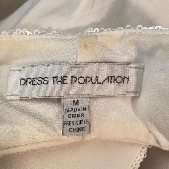 Dress the Population White Sequin V Neck Dress w/ Open Back Size Medium Worn 1X - Picture 9 of 12